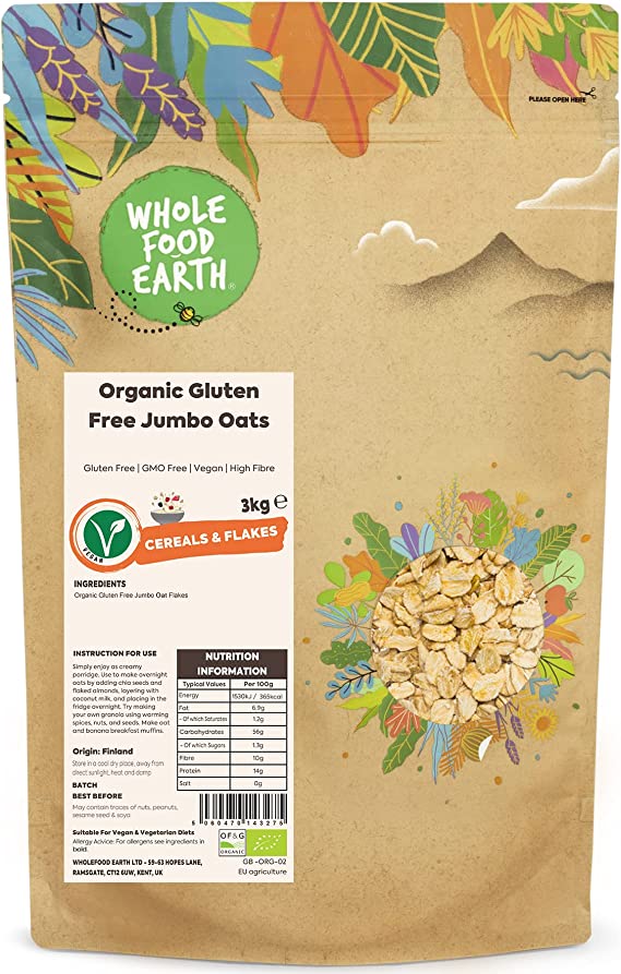 Wholefood Earth Organic Gluten Free Jumbo Oats 3kg RRP 16.91 CLEARANCE XL 12.99